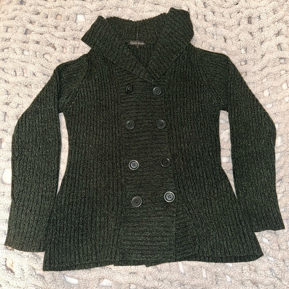 Carol Rose Forest Green Hooded Knit Sweater Size S